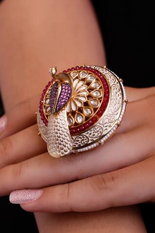 Ekathva Jaipur Studded Peacock Statement Ring