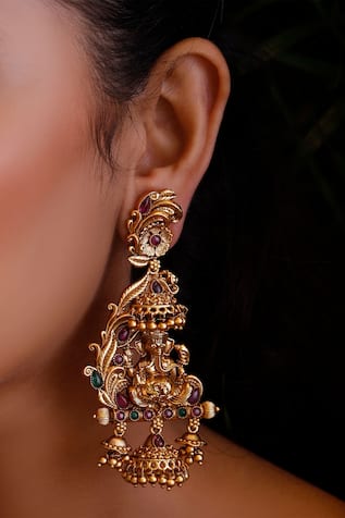 Ekathva Jaipur Ganesha Temple Earrings