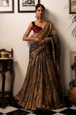 Etasha by Asha Jain Gota Tissue Textured Pre-Draped Saree Set