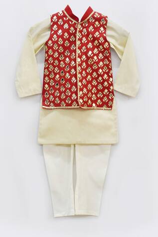 Fayon Kids Cotton Silk Embroidered Bundi & Kurta Set