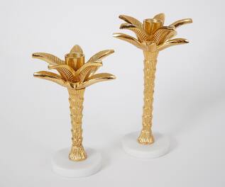 Assemblage Gold Oasis Palm Tree Candle Stand (Set of 2)