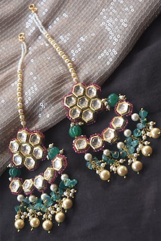 Heer-House Of Jewellery Kalina Kundan Chandbalis With Ear Chain