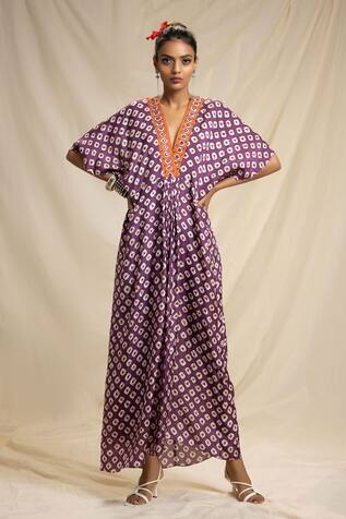 Rajdeep Ranawat Silk Bandhani Print Kaftan Dress