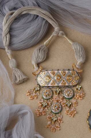 Joules by Radhika Meenakari Bead Drop Pendant Necklace Set