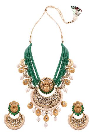 Joules by Radhika Studded Temple Pendant Necklace Set
