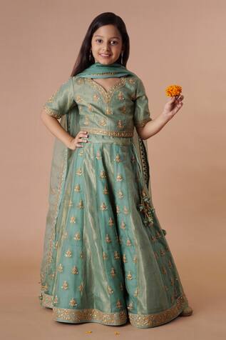 Rar studio - Kids Chanderi Embroidered Lehenga Set