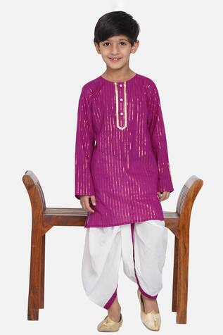 Little Bansi Cotton Striped Kurta & Dhoti Pant Set