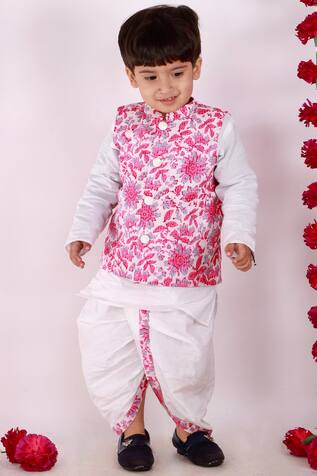 Little Bansi Cotton Printed Jacket & Kurta Set