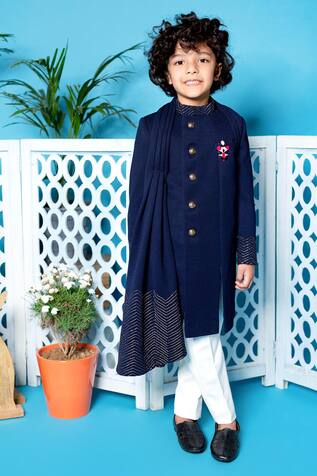 Little Boys Closet by Gunjan Khanijou Draped Sherwani & Pant Set