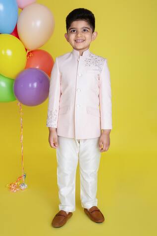 Little Boys Closet by Gunjan Khanijou Linen Bandhgala & Pant Set