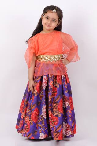 Lil Angels Cape & Printed Lehenga Set