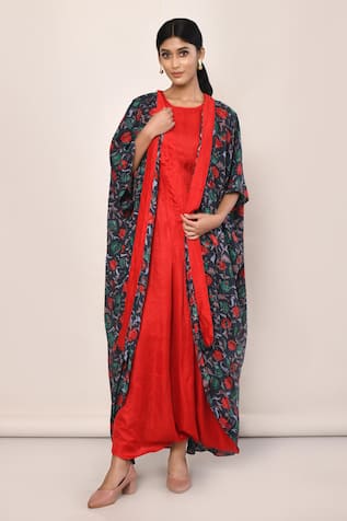 Naintara Bajaj Draped Dress With Printed Jacket