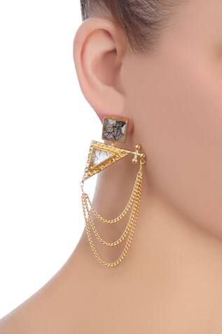 Masaya Jewellery Black & gold stone earrings with chains