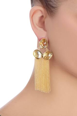 Masaya Jewellery Gold highlighted stone with gold chained earrings