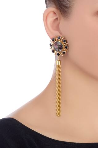 Masaya Jewellery Gold & black earrings with gold chains