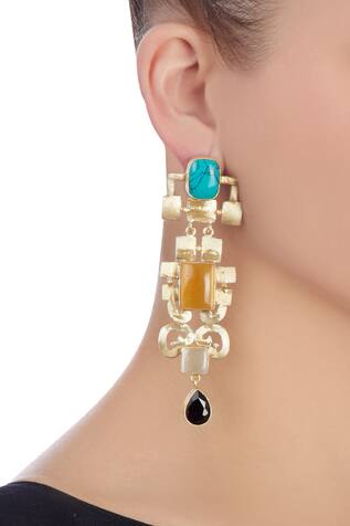 Masaya Jewellery Gold earrings with multi colored stones