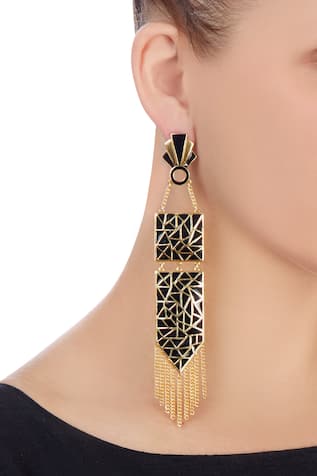 Masaya Jewellery Black & gold earrings with geometric design