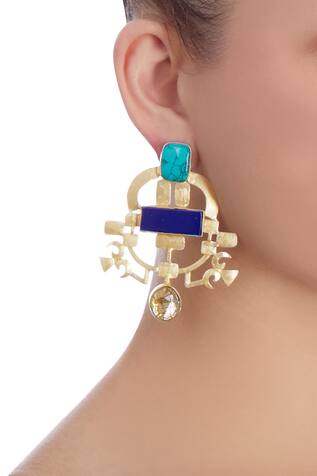 Masaya Jewellery Gold earrings with blue stones