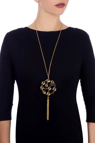 Masaya Jewellery Gold tassel necklace with stones