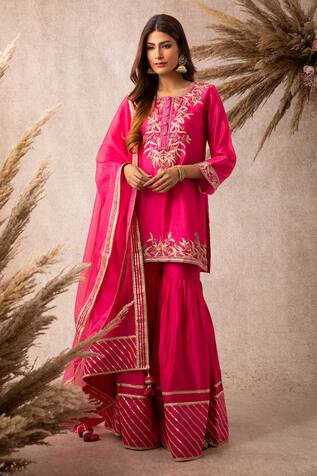 Ajiesh Oberoi Chanderi Kurta Sharara Set