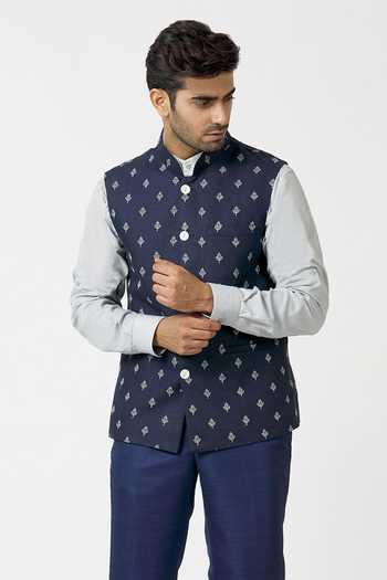 Buy Kommal Sood Blue Dupion Embroidered 