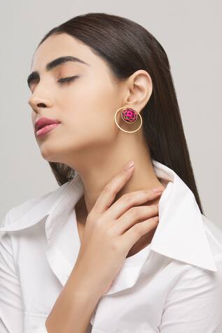 Nayaab by Aleezeh Hand Embroidered Hoop Statement Earrings