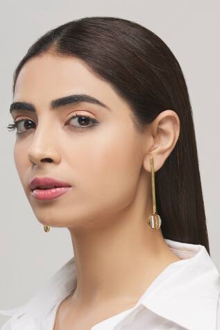 Nayaab by Aleezeh Handcrafted Circular Drop Long Bar Earrings