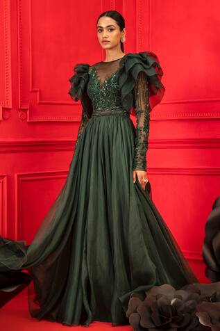 Mahima Mahajan Embroidered Ruffle Gown