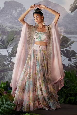 Mrunalini Rao Embroidered Cape & Skirt Set
