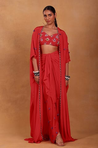 Masaba Tea Party Draped Skirt Set With Cape