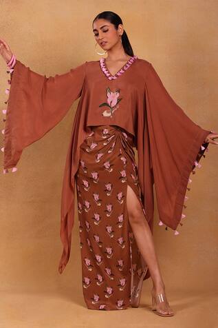 Masaba Canary Blossom Cape & Draped Skirt Set