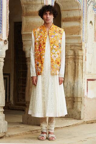 Rahul Mishra Silk Organza Bundi & Angrakha Set