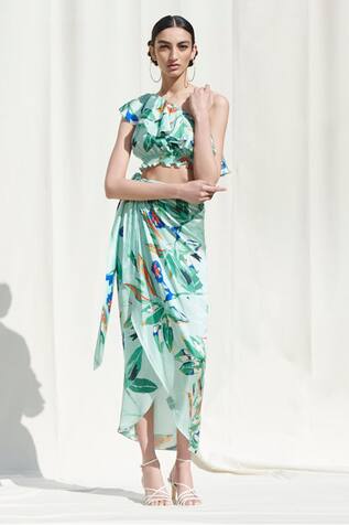 Mandira Wirk One Shoulder Printed Crop Top & Skirt Set