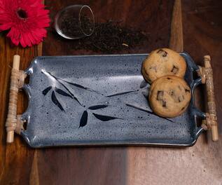 Nakshikathaa - Homeware Studio Pottery Rectangular Platter With Cane Handle
