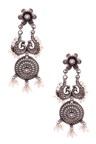 Noor Bead Silver Oxidised Dangler Earrings