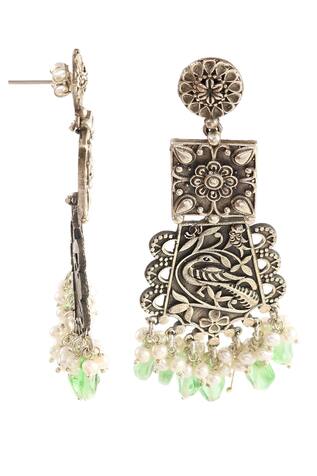 Noor Oxidized Engraved Dangler Earrings