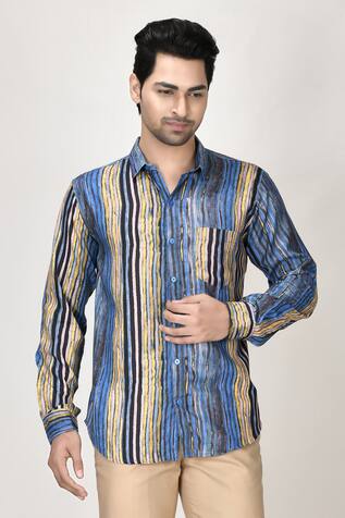 Aryavir Malhotra - Men  Printed Striped Shirt