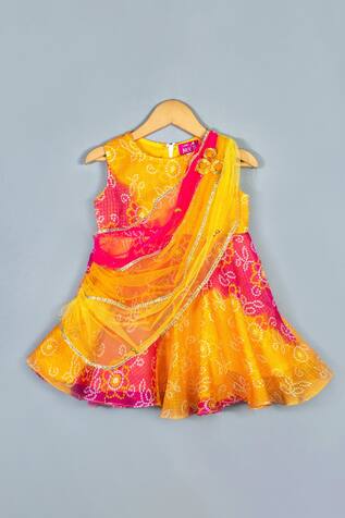 Label Neeti Bandhej Print Dress With Dupatta