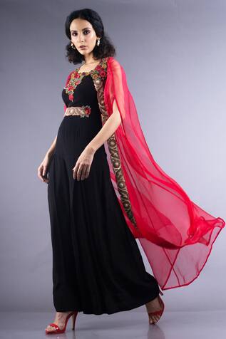 Nupur Kanoi Organza Cape with Flared Jumpsuit