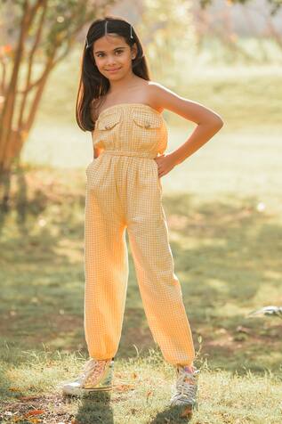 Fairies Forever Cotton Checkered Strapless Jumpsuit