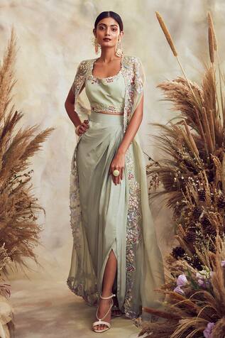 Niamh By Kriti Embroidered Cape & Draped Skirt Set
