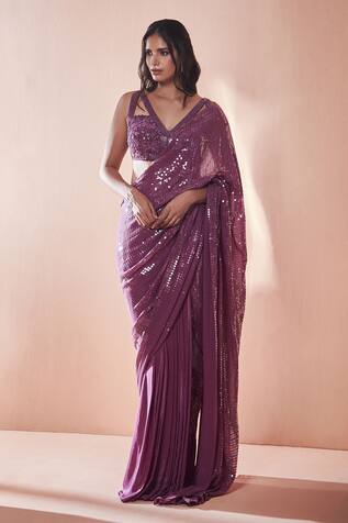 Niamh By Kriti Sequin Work Pre-Draped Saree With Blouse
