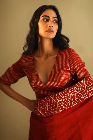 Shorshe Clothing Chanderi Semi-Stitched Saree Blouse