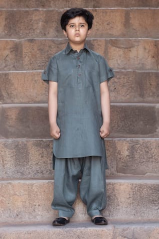 Indian Baby Boys Shirt Cotton Kurta Casual Tunic Solid Color Kurta Kid's Tunic