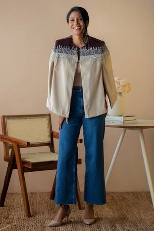 Rhe-Ana Kaya Colorblock Embellished Cape