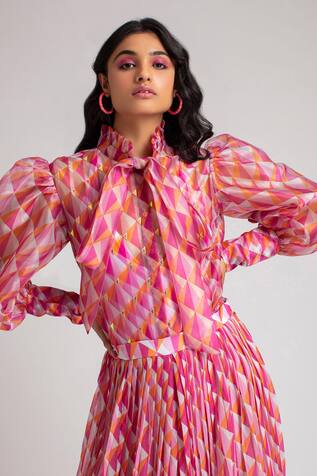 Pankaj & Nidhi Geometric Print Organza Shirt