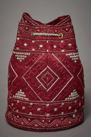 RI.Ritu Kumar Accessories Chikankari Embroidered Potli Bag
