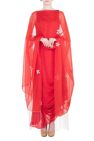 Pink Peacock Couture Draped Dress with Dupatta