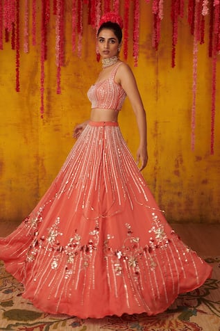 Pink Peacock Couture Embroidered Blouse & Lehenga Set