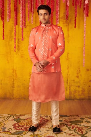 Pink Peacock Couture - Men Embroidered Short Sherwani Set
